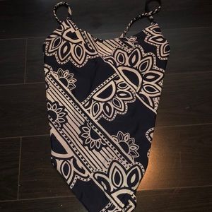 Blue and white one piece swimsuit